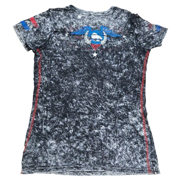 Y2K Affliction Womens M Bling Rhinestone Motor Sport American Customs t-shirt - Picture 4 of 9